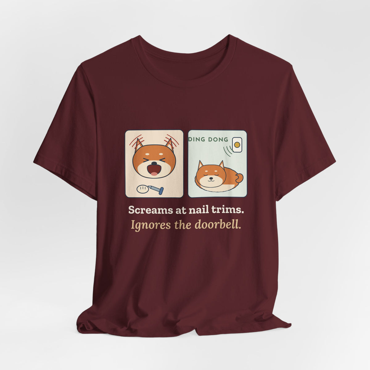 Shiba Inu T-Shirt - Screams at Nail Trims. Ignores the Doorbell. Funny Shiba Tee