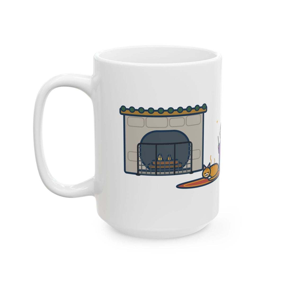 Turned On the Fireplace, The Cat Claimed the Warm Spot Before the Logs Caught 15oz Mug, Large Funny Fireplace Cat Coffee Mug