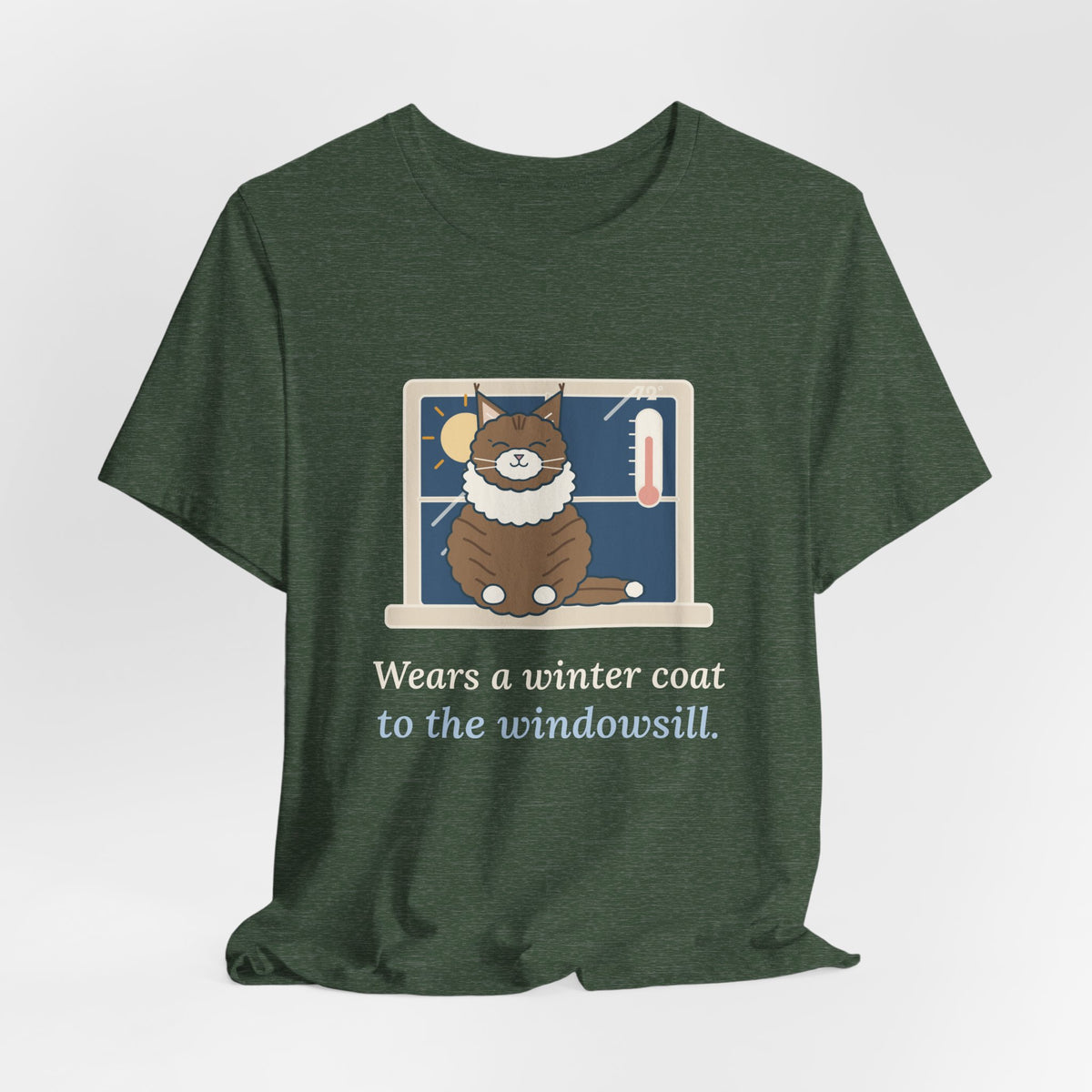 Norwegian Forest Cat T-Shirt - Wears a Winter Coat to the Windowsill Fluffy Cat Tee