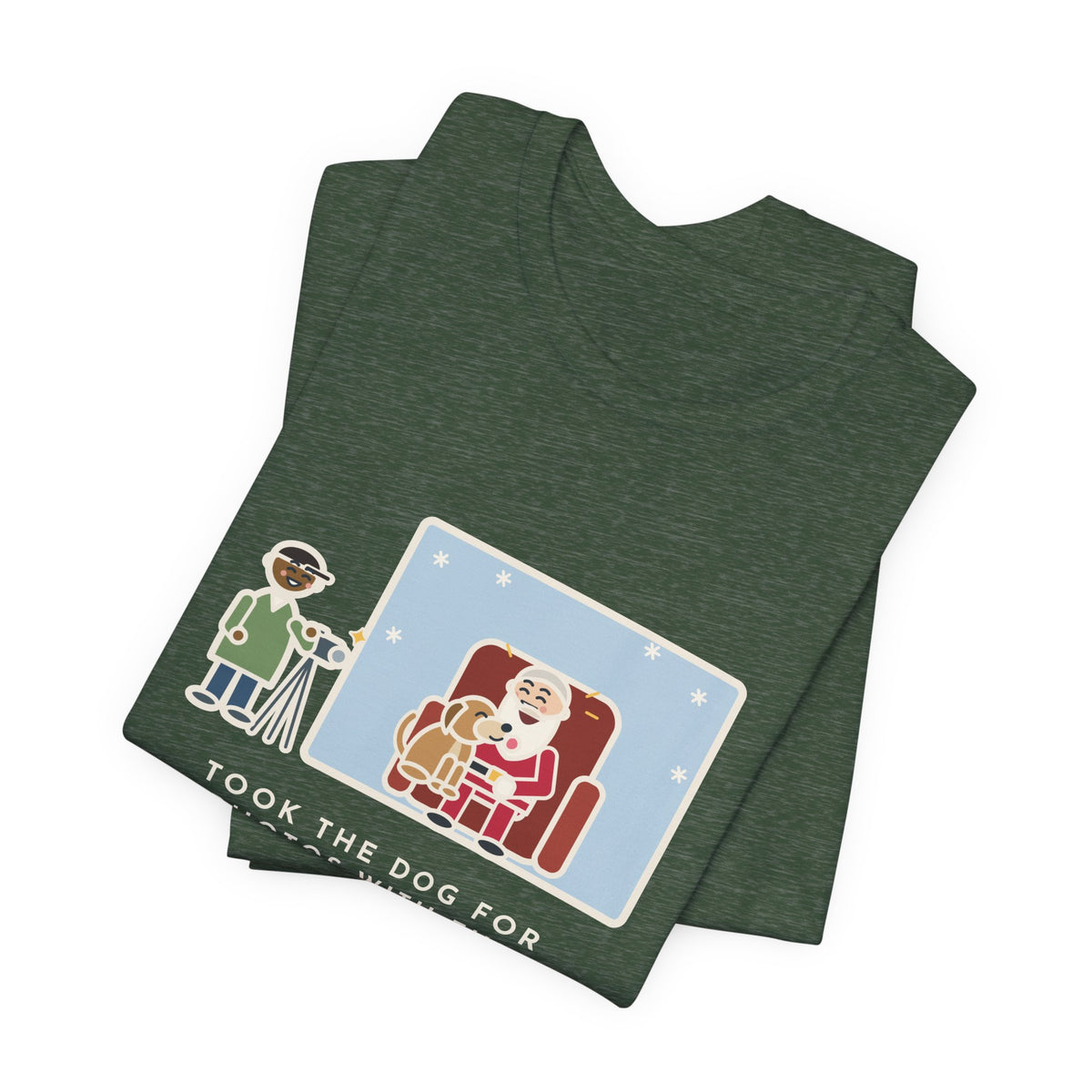 Funny Holiday Photo T-Shirt, Took the Dog for Photos with the Man in the Red Suit, He Licked the Beard, Photo Set Tee
