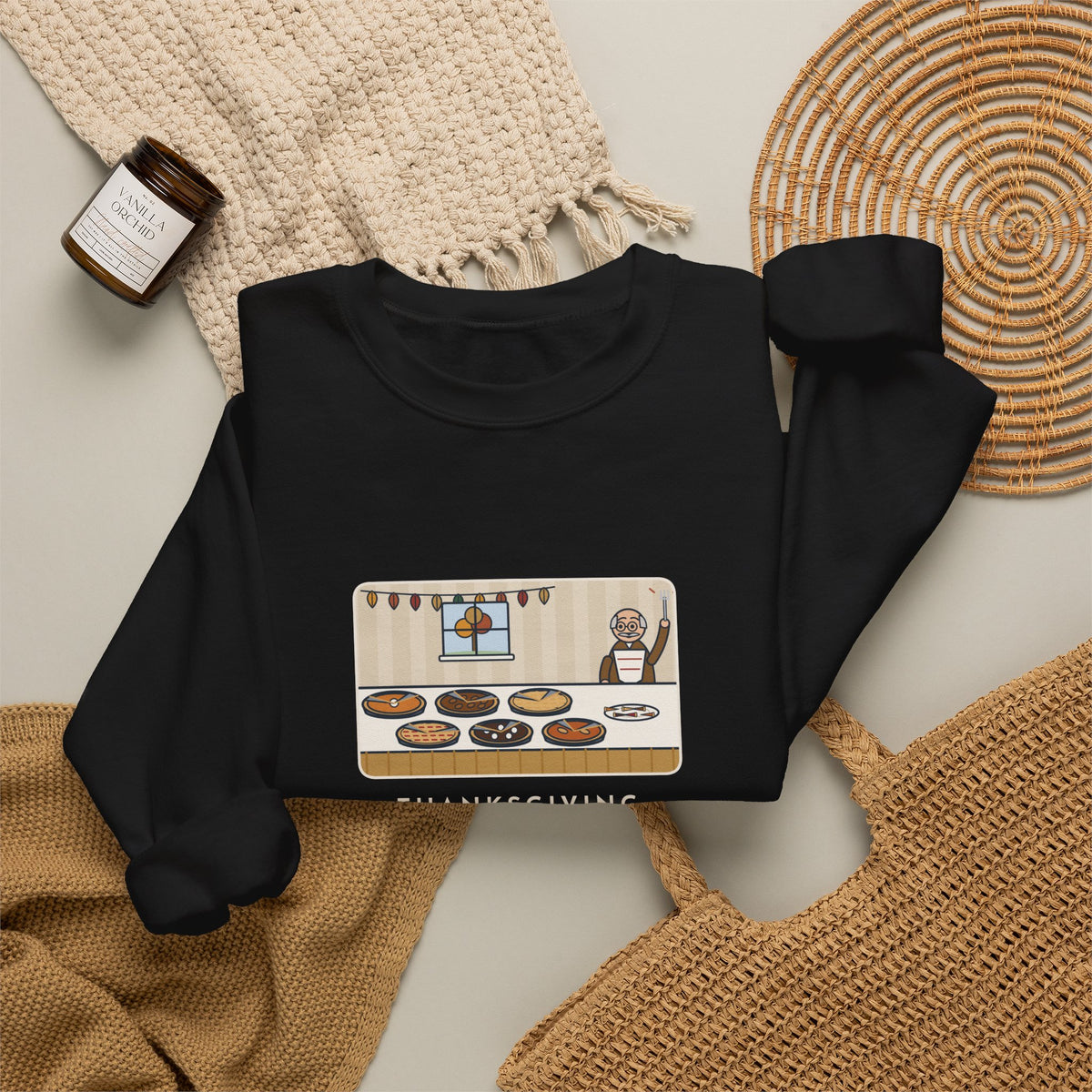 Thanksgiving Sweatshirt, Nine People, Six Pies, Grandpa Tried a Sliver of Every One Twice, Funny Pie Table Crewneck
