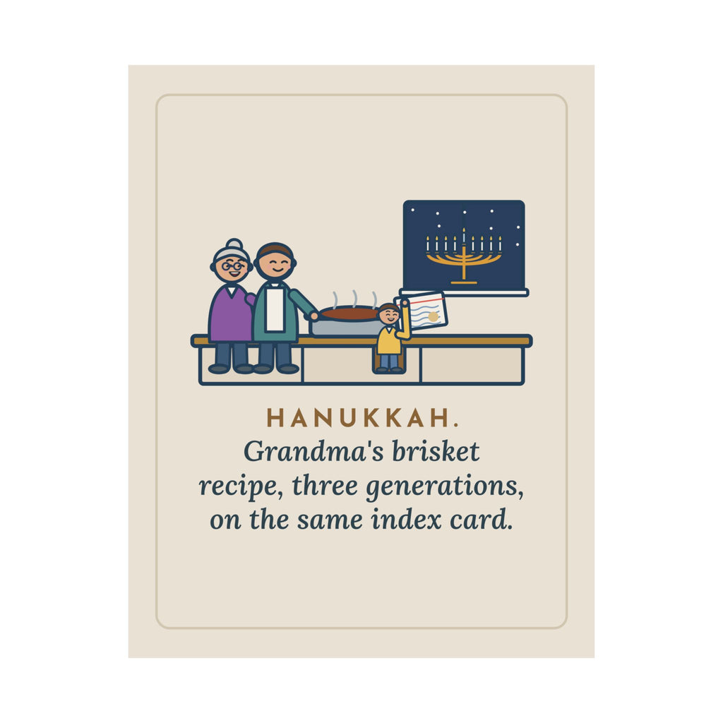 Hanukkah Brisket Poster, Grandma's Recipe, Three Generations, the Same Index Card, Funny Recipe Card Wall Art