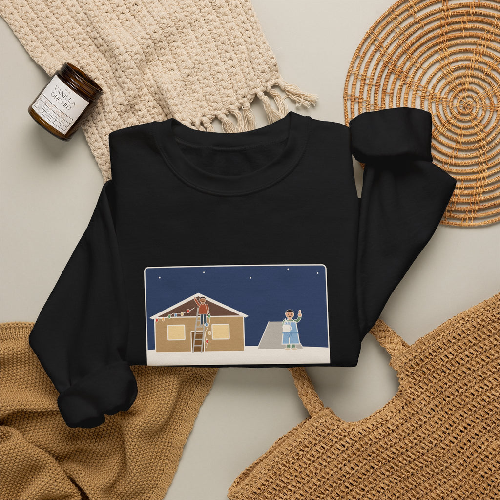 Christmas Lights Sweatshirt, Hung Them on the House, The Neighbor Supervised from His Driveway with Coffee
