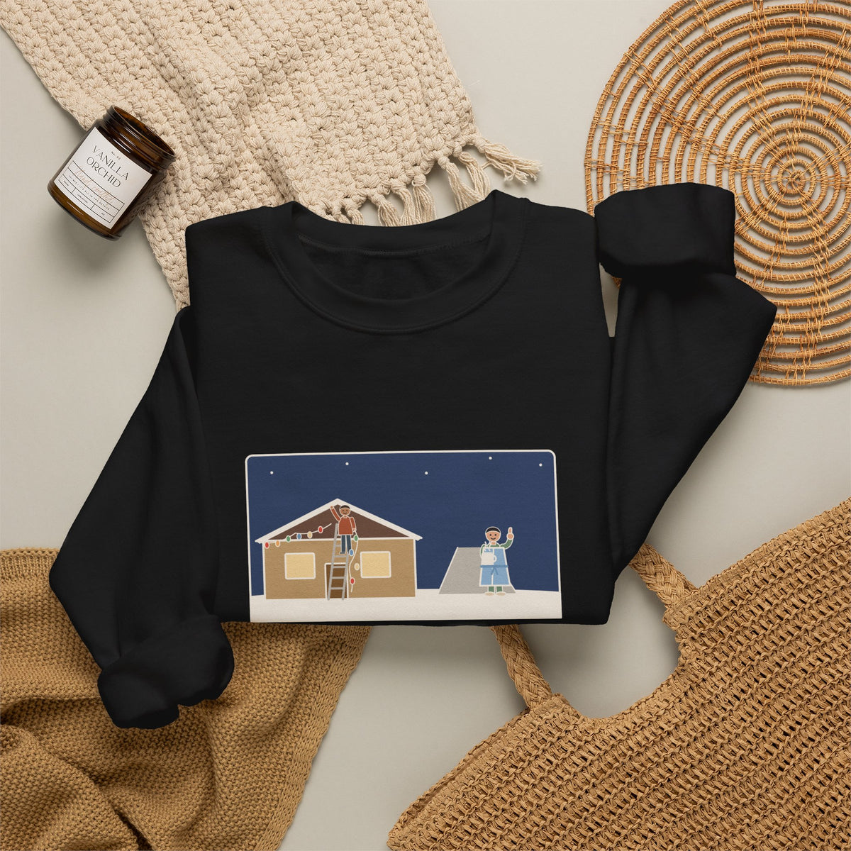 Christmas Lights Sweatshirt, Hung Them on the House, The Neighbor Supervised from His Driveway with Coffee