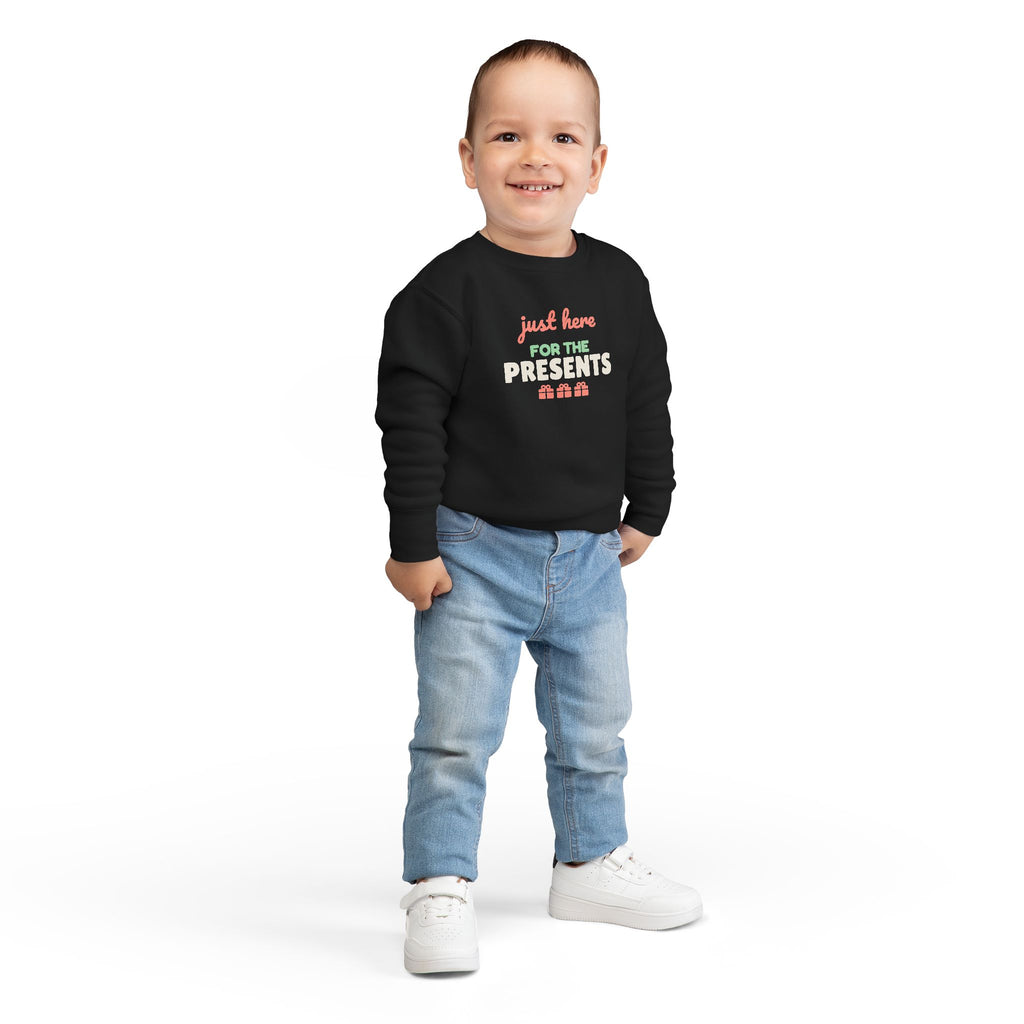 Just Here for the Presents Toddler Sweatshirt, Kids Christmas Crewneck