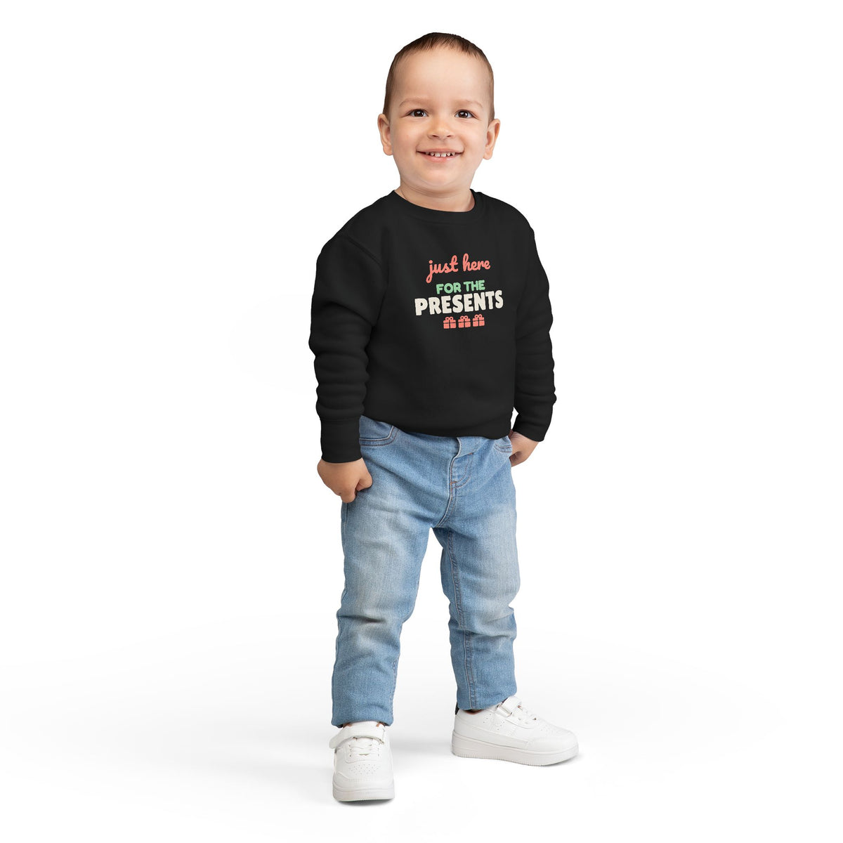 Just Here for the Presents Toddler Sweatshirt, Kids Christmas Crewneck
