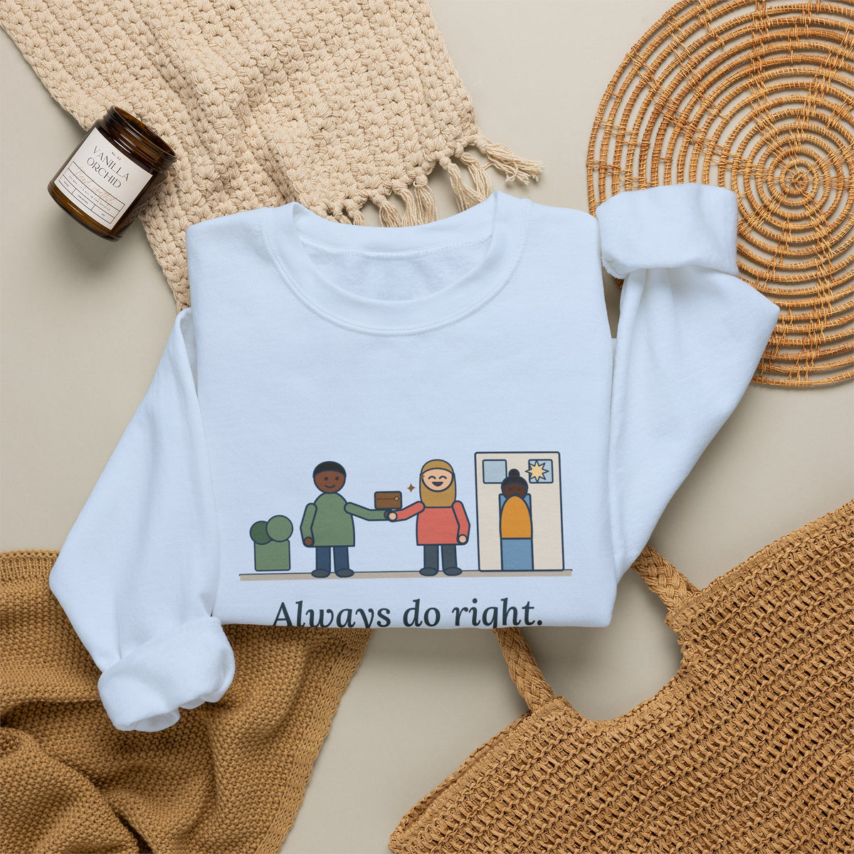 Always Do Right Sweatshirt, Humor Mark Twain Quote Crewneck with Returned Wallet