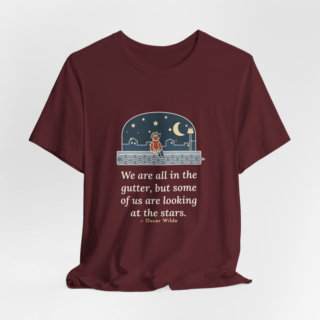 Oscar Wilde Quote T-Shirt, Some of Us Are Looking at the Stars, Literary Stargazer Curb Tee