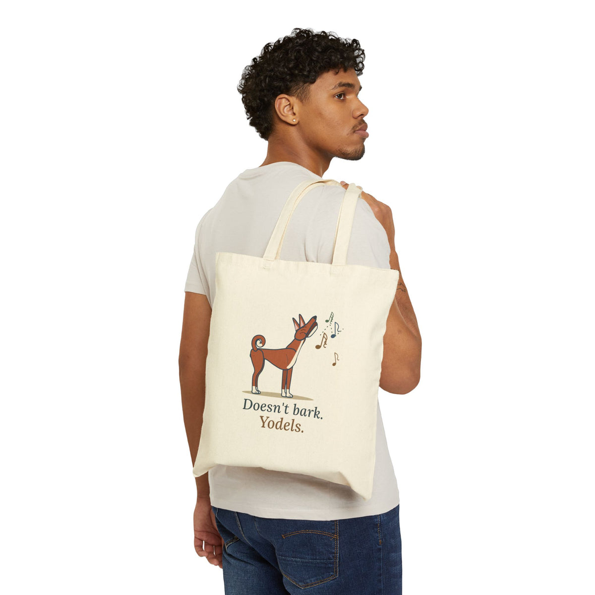 Basenji Tote Bag - Doesn't Bark. Yodels. Hound Lover Tote
