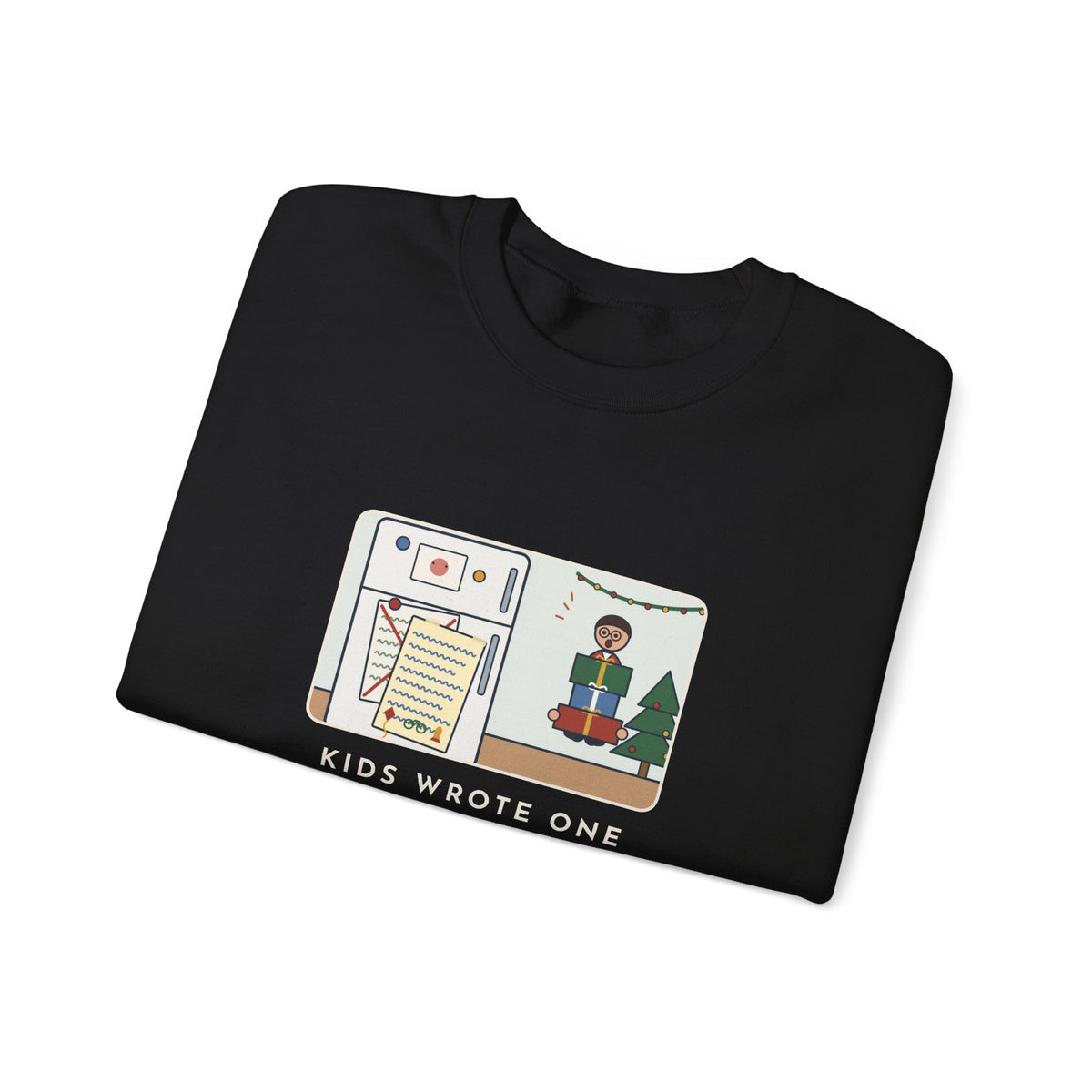 Christmas List Sweatshirt, Kids Wrote One in November, Rewrote It on December 23, Funny Fridge Door Crewneck