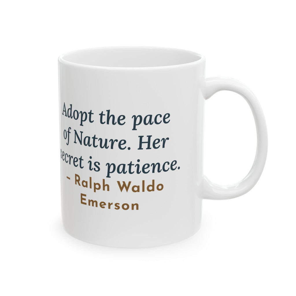 Emerson Quote Mug, Adopt the Pace of Nature, Her Secret Is Patience, Nature Tortoise and Snail Coffee Mug 11oz