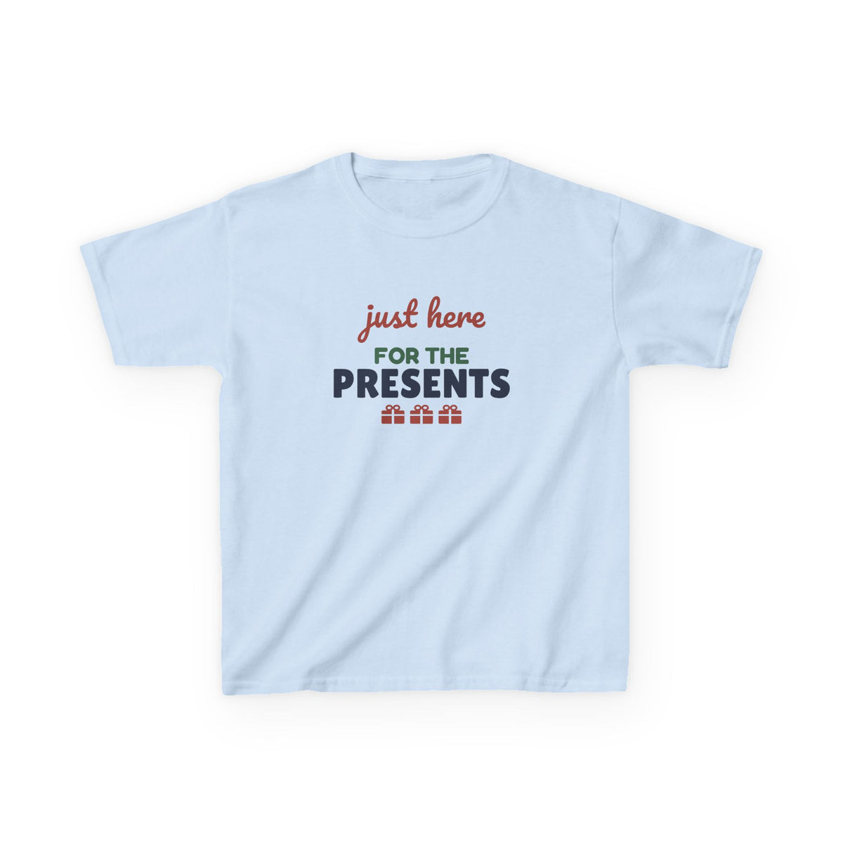 Just Here for the Presents Youth T-Shirt, Funny Christmas Kids Tee