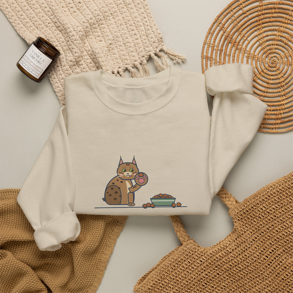 Pixiebob Cat Crewneck Sweatshirt - Kibble Scooped With Her Mitten Paw