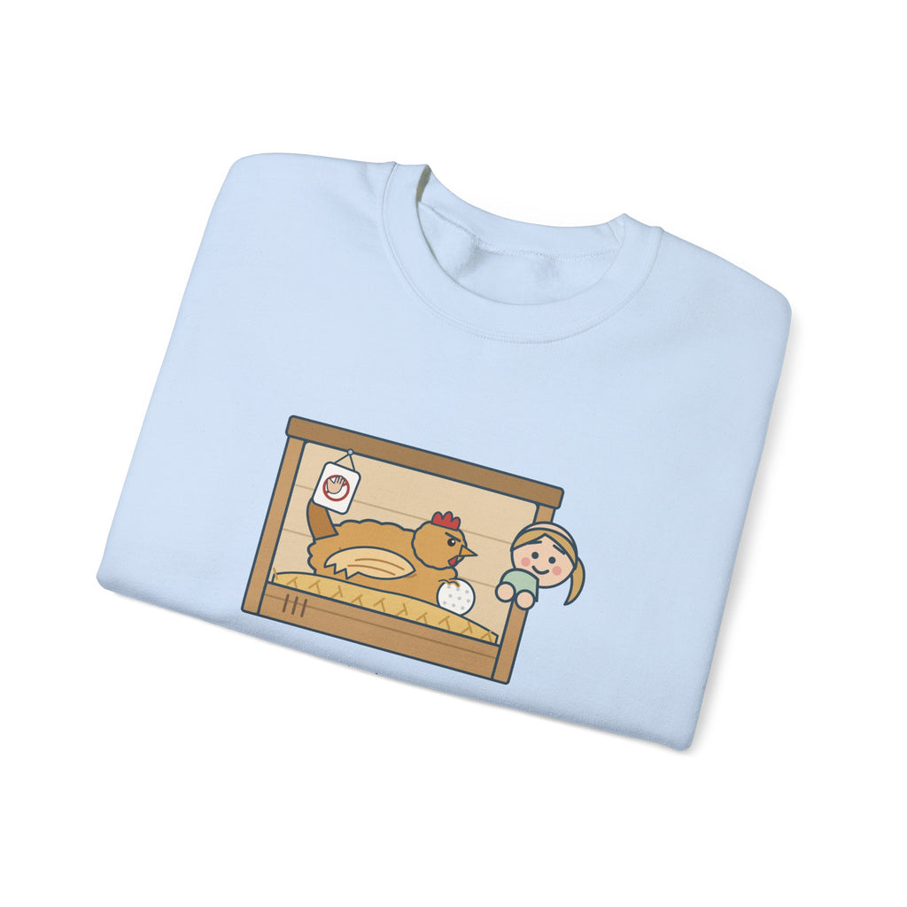 Backyard Chickens Crewneck Sweatshirt - She's Been Sitting on a Golf Ball for Three Days