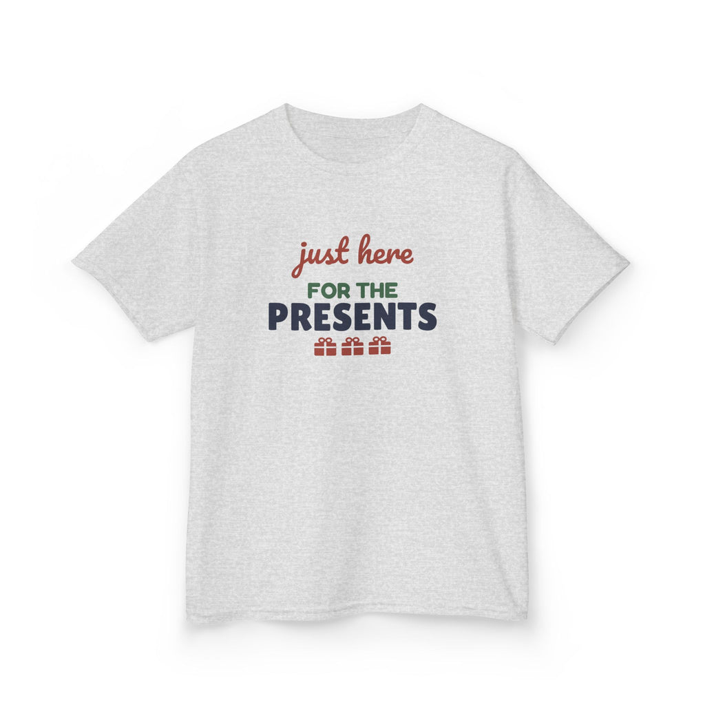 Just Here for the Presents Youth T-Shirt, Funny Christmas Kids Tee