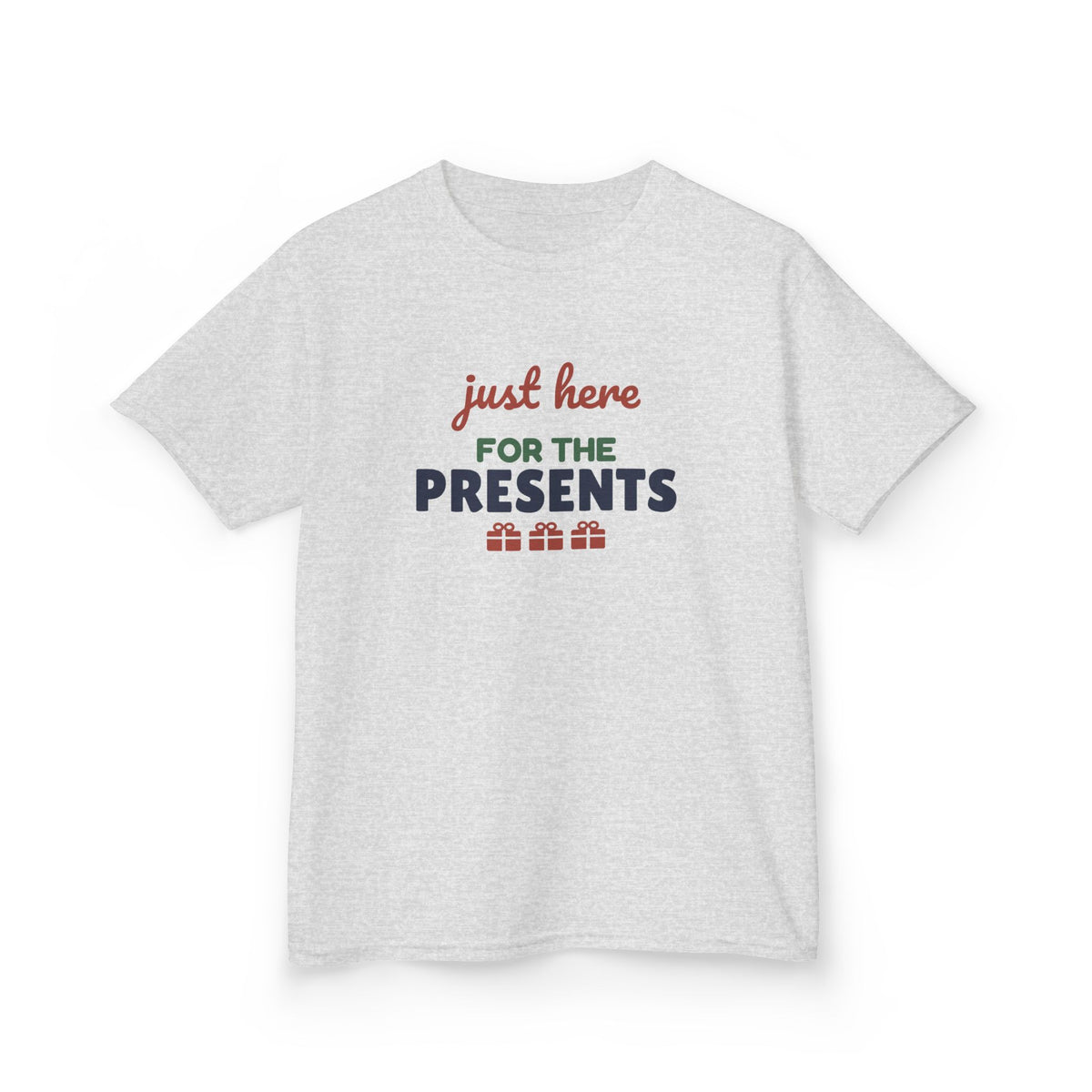 Just Here for the Presents Youth T-Shirt, Funny Christmas Kids Tee