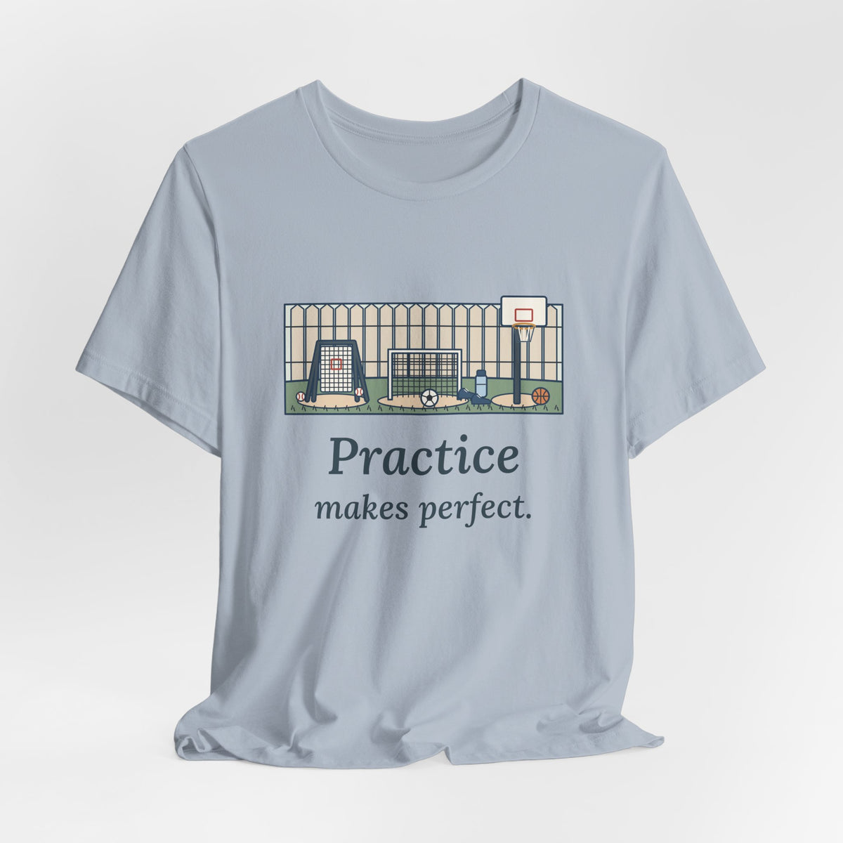 Practice Makes Perfect T-Shirt, Youth Sports Proverb Tee with Backyard Practice