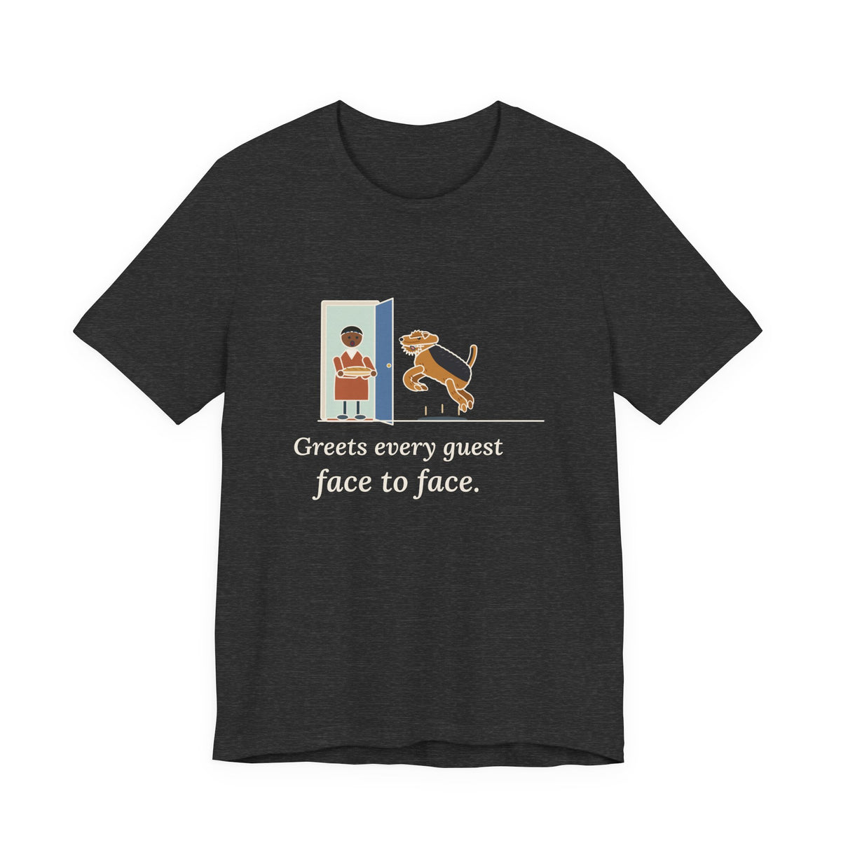 Airedale Terrier T-Shirt - Greets Every Guest Face to Face, Funny Airedale Boing Tee