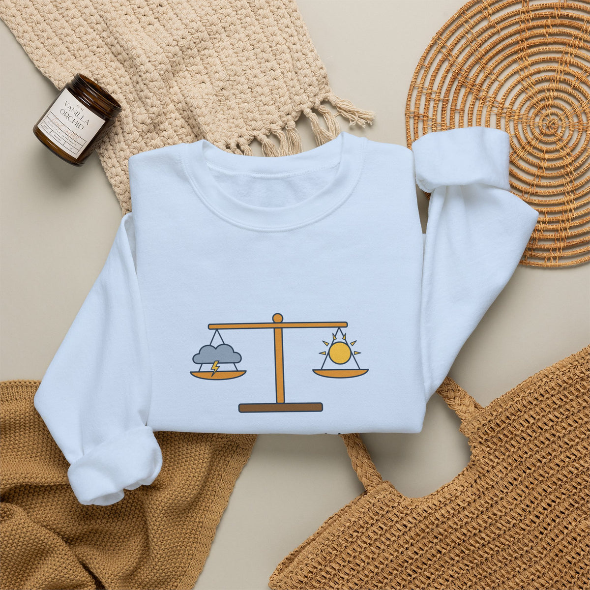 Nothing Either Good or Bad But Thinking Makes It So Sweatshirt, Mindset Shakespeare Quote Crewneck with Balanced Scale