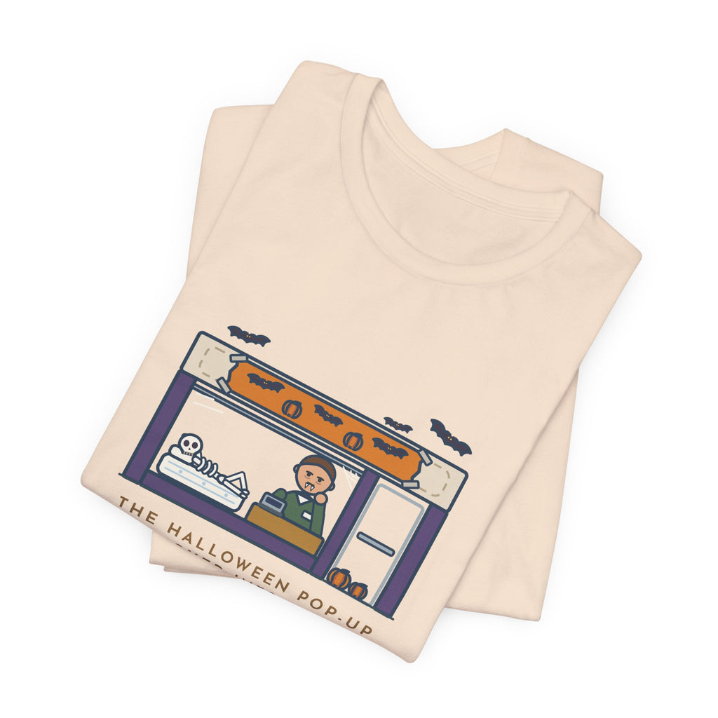 Funny Halloween T-Shirt - The Halloween Pop-Up Moved Into the Old Mattress Store, Same Guy at the Register