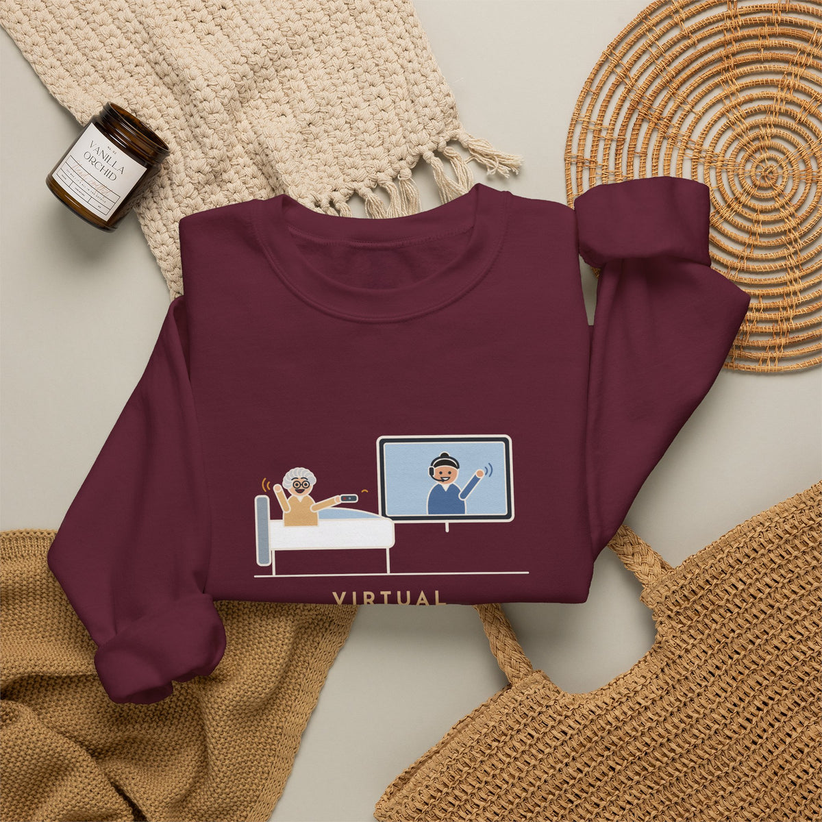 Virtual Nurse Crewneck Sweatshirt - Hello From the TV, Wave Back at the Remote