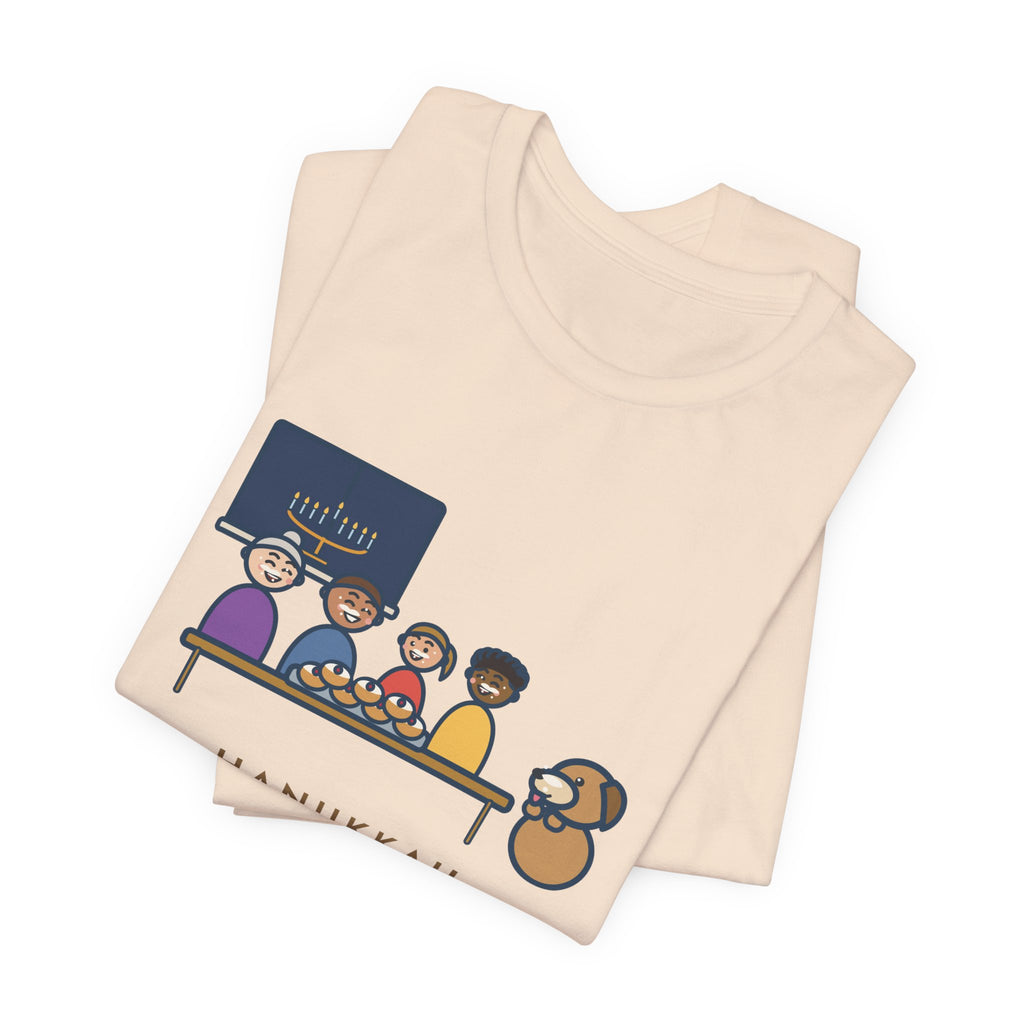 Funny Hanukkah T-Shirt, One Tray of Jelly Doughnuts, Powdered Sugar on Every Face, the Dog's Too, Sugar Mustaches Tee