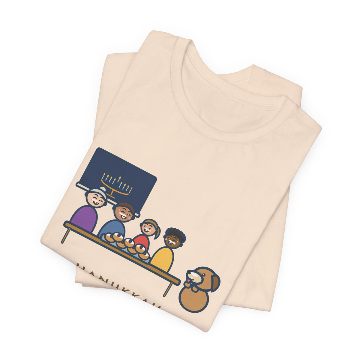 Funny Hanukkah T-Shirt, One Tray of Jelly Doughnuts, Powdered Sugar on Every Face, the Dog's Too, Sugar Mustaches Tee