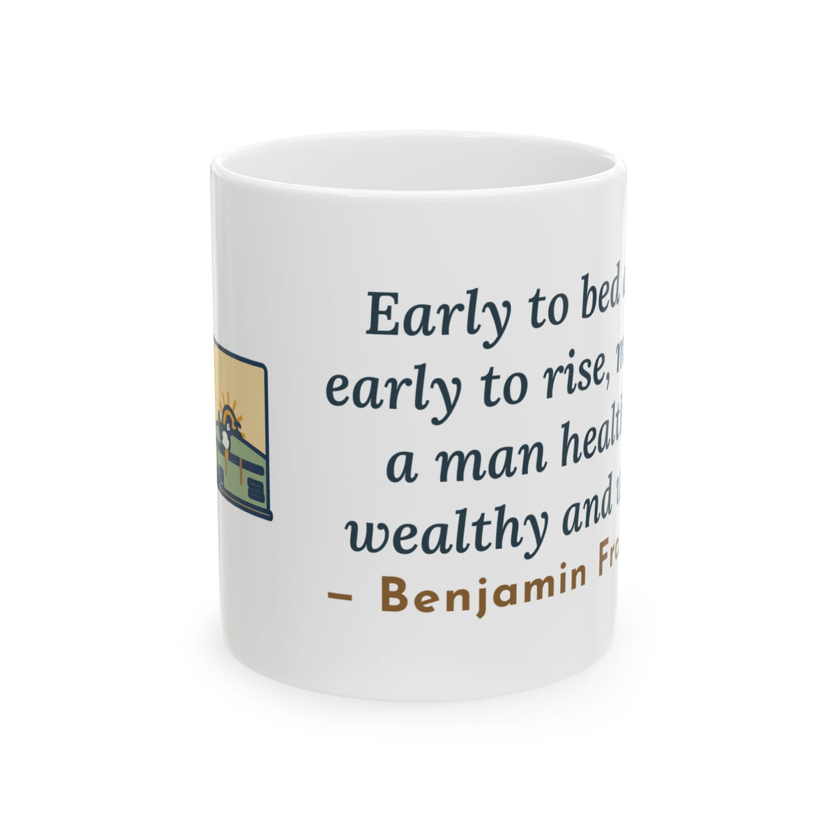Franklin Wisdom Quote Mug, Early to Bed and Early to Rise, Early Riser Moon and Rooster Coffee Mug 11oz