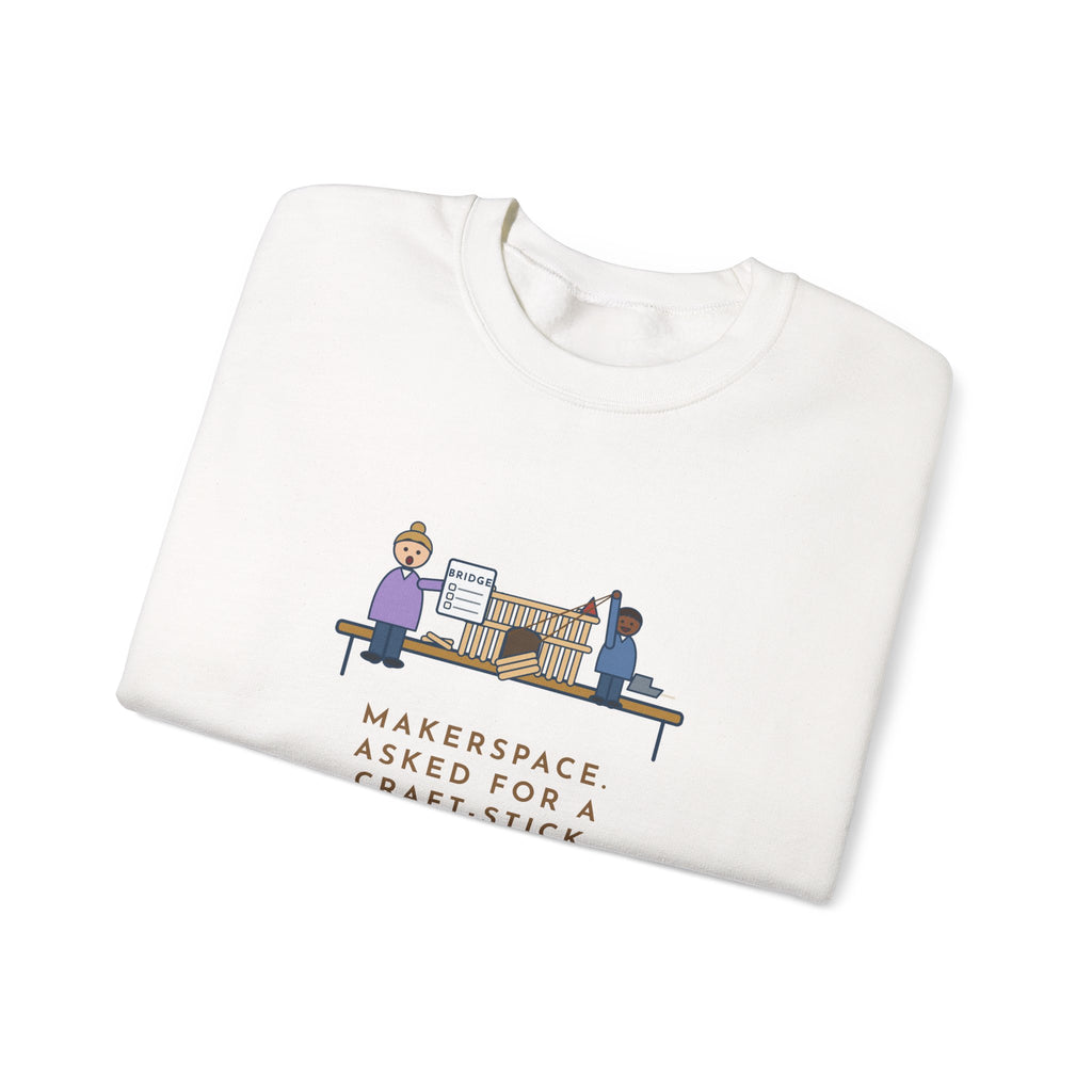 Makerspace Teacher Crewneck Sweatshirt - Craft-Stick Castle With a Working Drawbridge