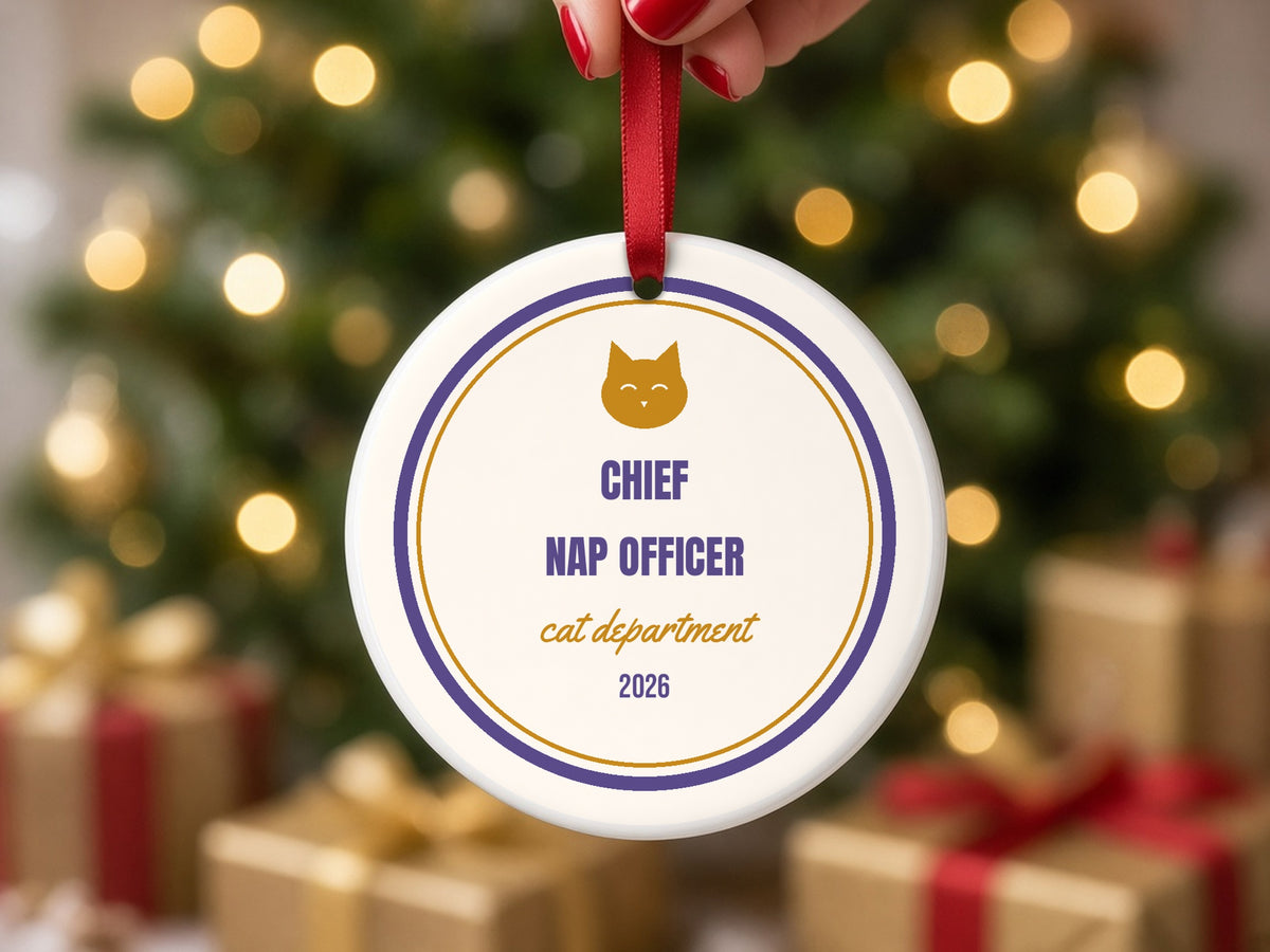 Cat Chief Nap Officer Ornament close-up