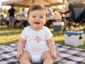 Tiny Tailgater Baby Bodysuit, Cute Game Day Baby Outfit, lifestyle photo, White