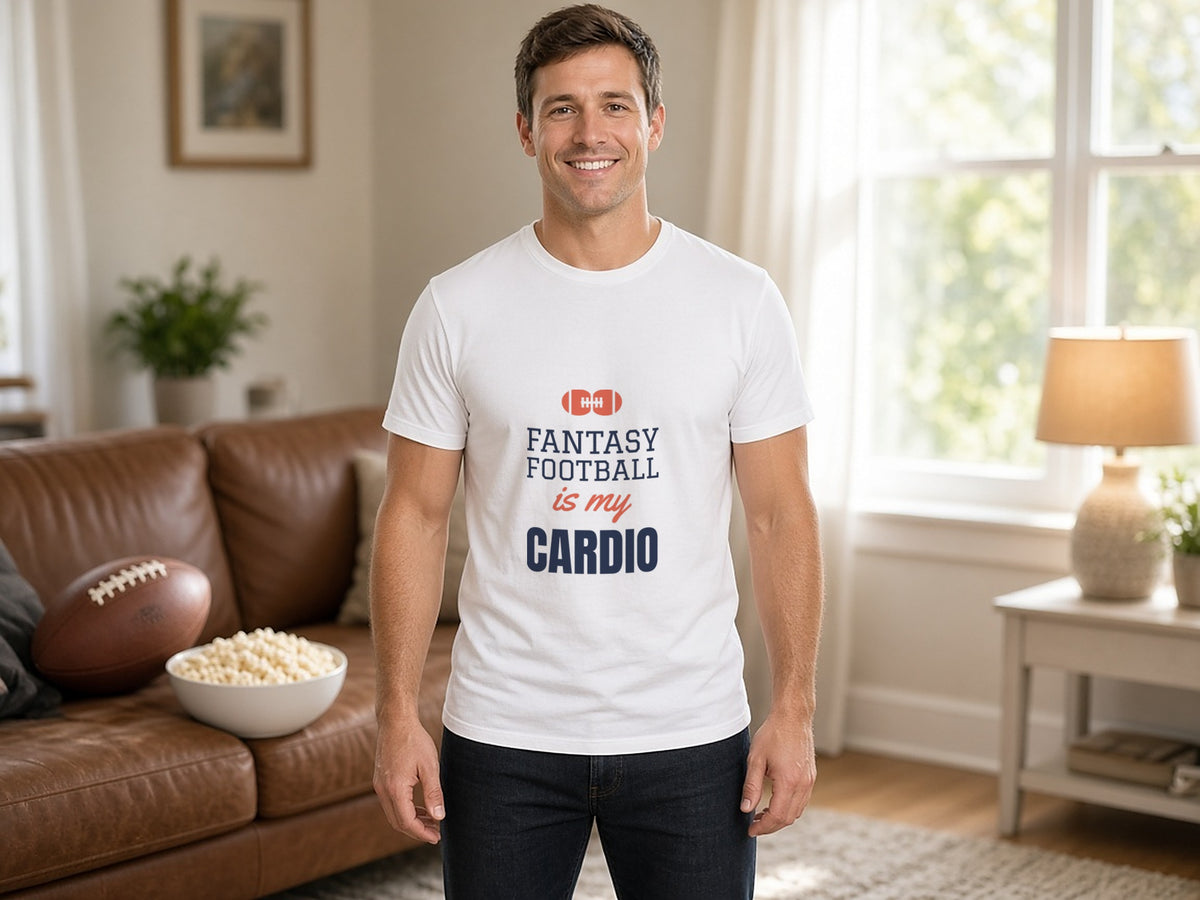 Fantasy Football Is My Cardio T-Shirt, Funny Fantasy Football Shirt, lifestyle photo, White