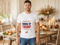 Please Don't Bring Up Trump At Thanksgiving T-Shirt, Funny Family Dinner Shirt, lifestyle photo, White