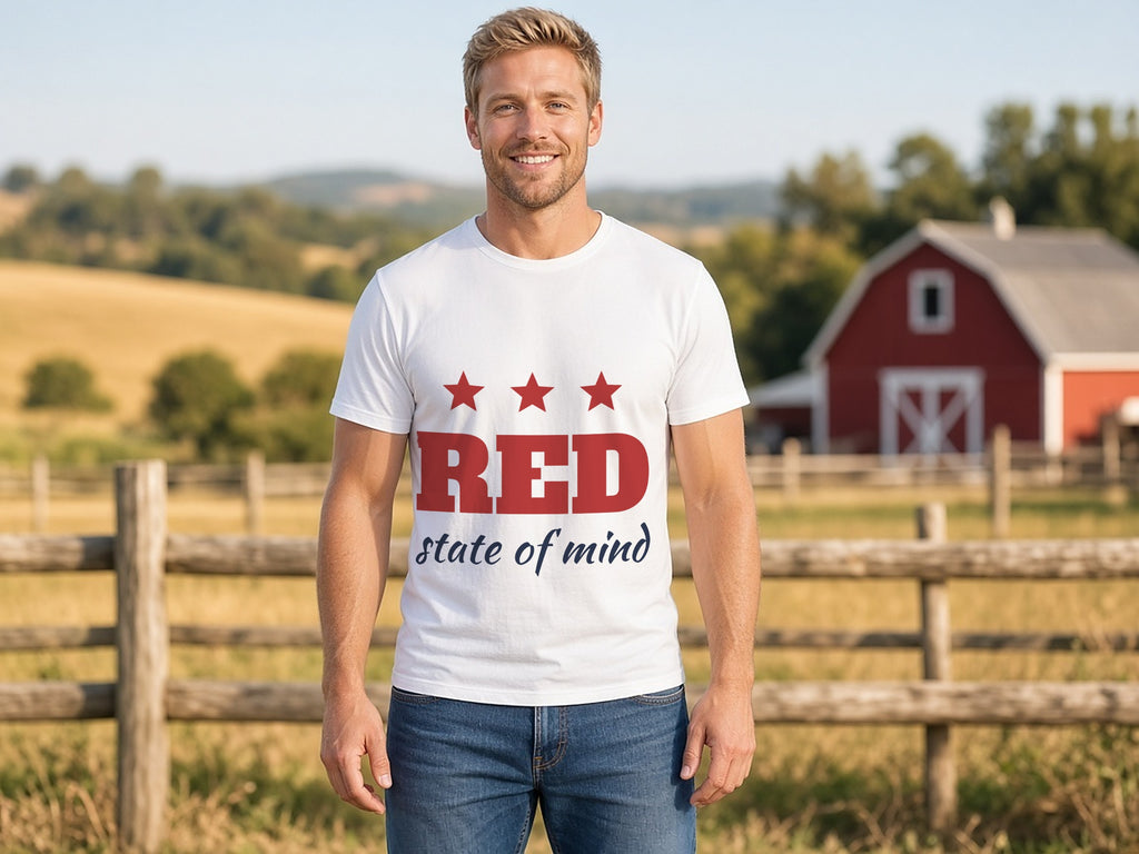 Red State Of Mind T-Shirt, Republican Voter Shirt, lifestyle photo, White