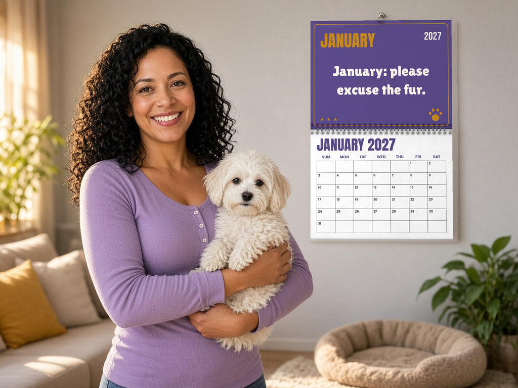 Funny Dog Wall Calendar 2027 - Please Excuse the Fur, lifestyle photo 1