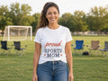 Proud Sports Mom T-Shirt, Cute Game Day Shirt for Moms, lifestyle photo, White