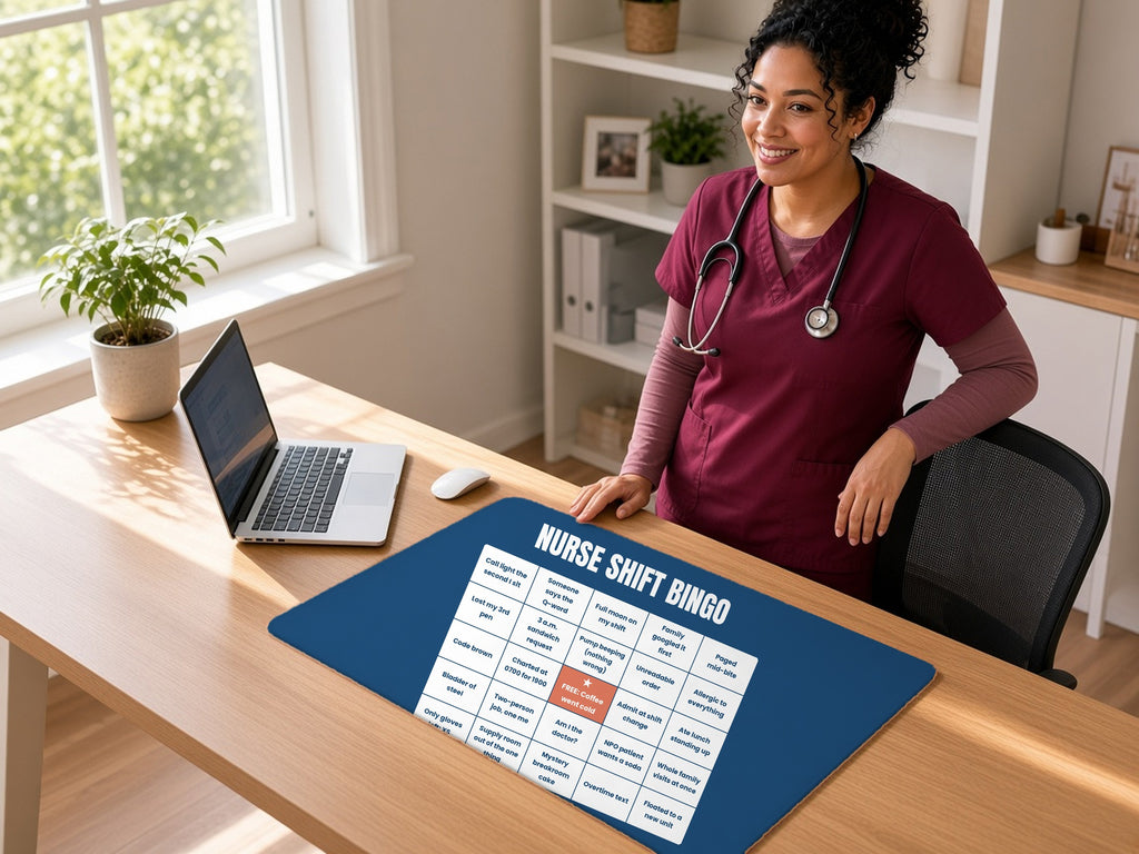 Nurse Shift Bingo Desk Mat - Funny Nurse Gift, lifestyle photo 2