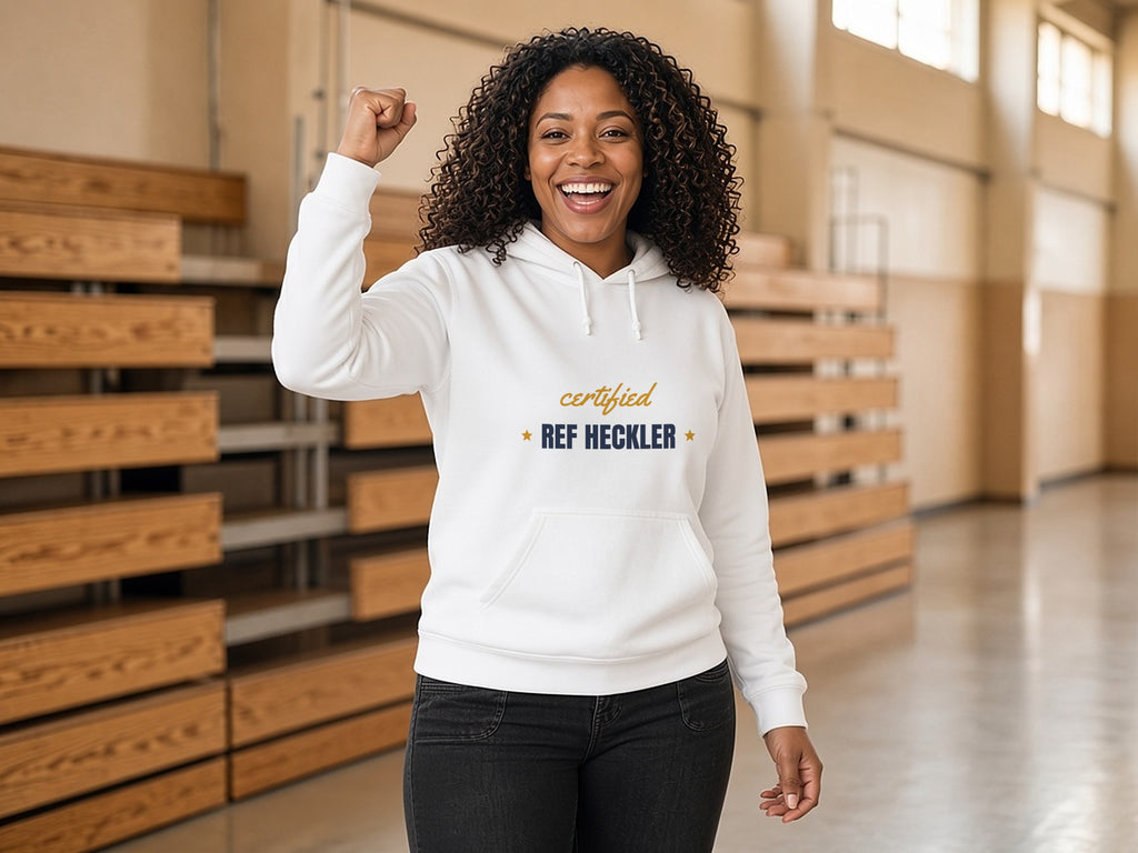 Certified Ref Heckler Hoodie, Funny Sports Fan Hoodie, lifestyle photo, White
