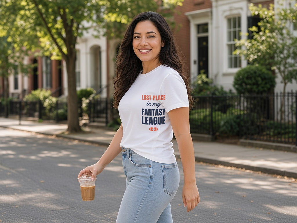 Last Place In My Fantasy League T-Shirt, Funny Fantasy Football Loser Shirt, lifestyle photo, White