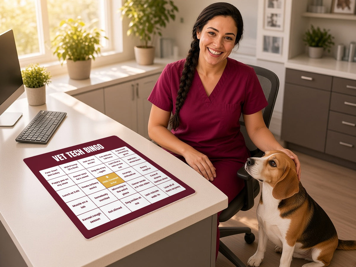Vet Tech Bingo Desk Mat, lifestyle photo 2