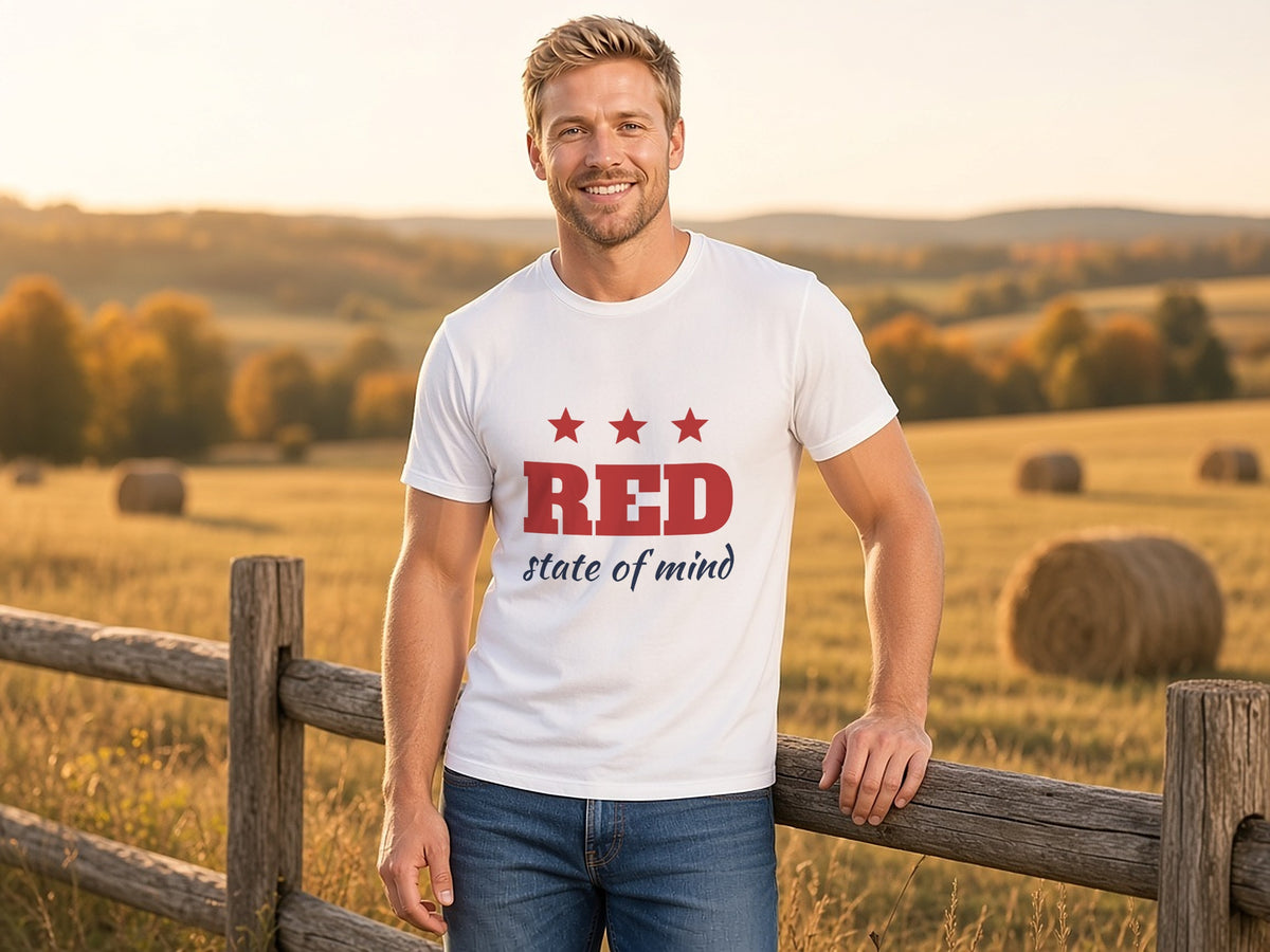 Red State Of Mind T-Shirt, Republican Voter Shirt, lifestyle photo, White