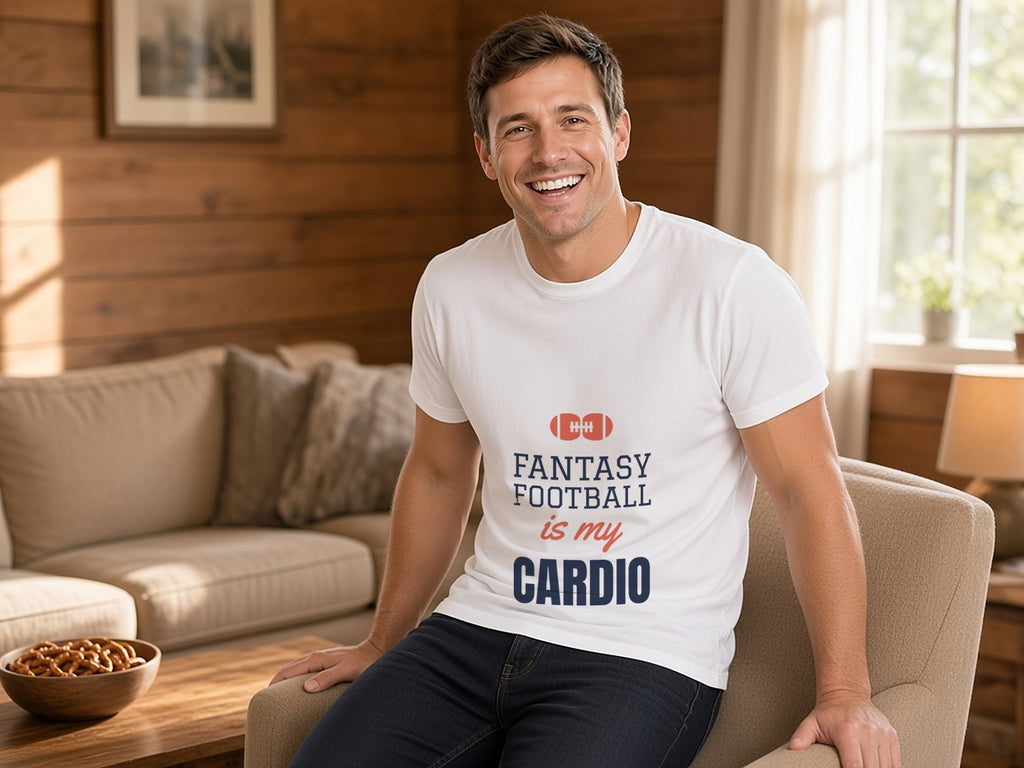 Fantasy Football Is My Cardio T-Shirt, Funny Fantasy Football Shirt, lifestyle photo, White
