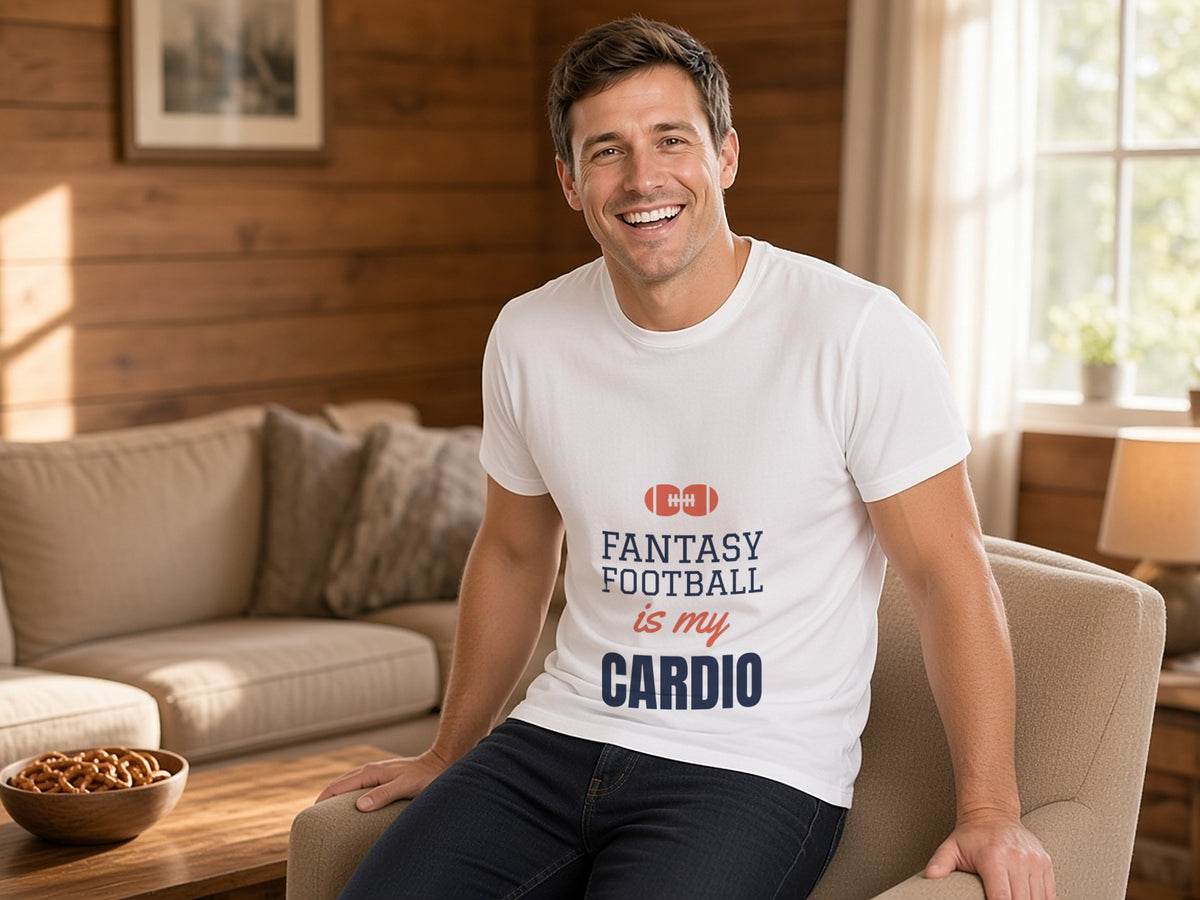 Fantasy Football Is My Cardio T-Shirt, Funny Fantasy Football Shirt, lifestyle photo, White
