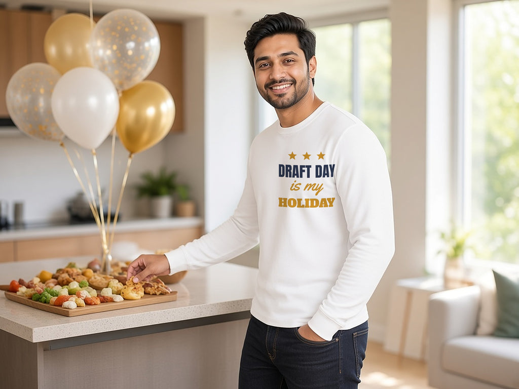 Draft Day Is My Holiday Sweatshirt, Funny Fantasy Football Sweatshirt, lifestyle photo, White