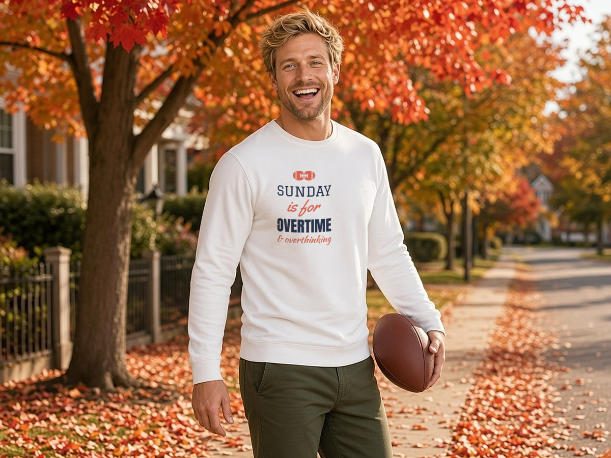 Sunday Is For Overtime And Overthinking Sweatshirt, Funny Football Sweatshirt, lifestyle photo, White