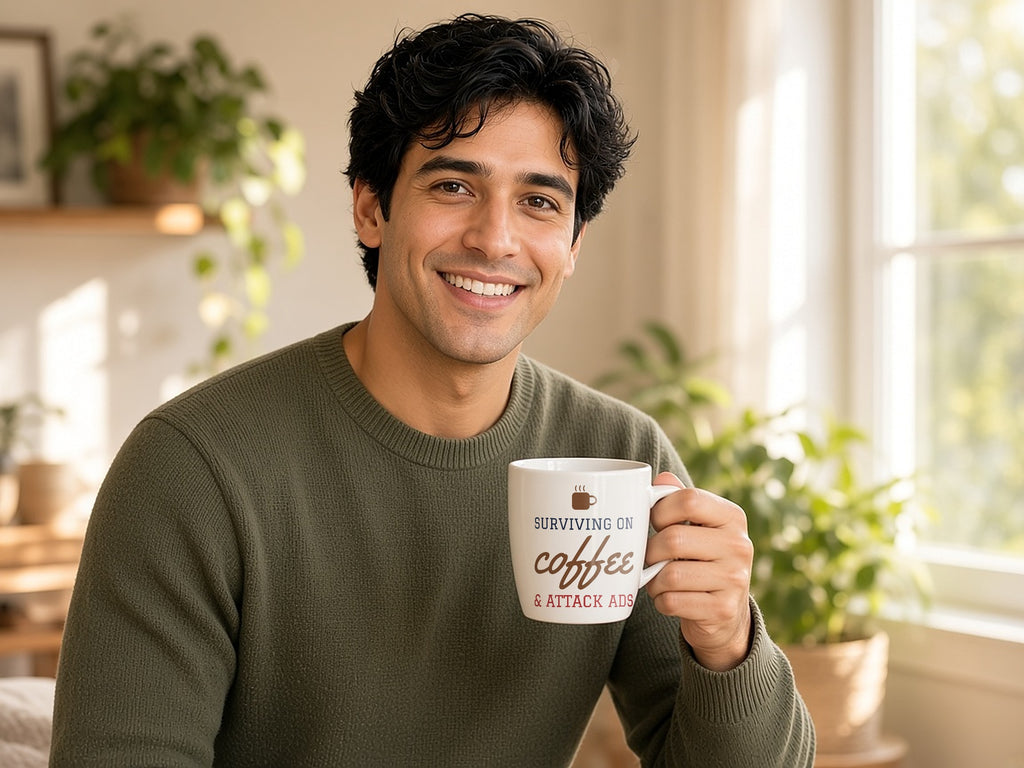 Surviving On Coffee And Attack Ads Mug, Funny Election Season Coffee Mug, lifestyle photo