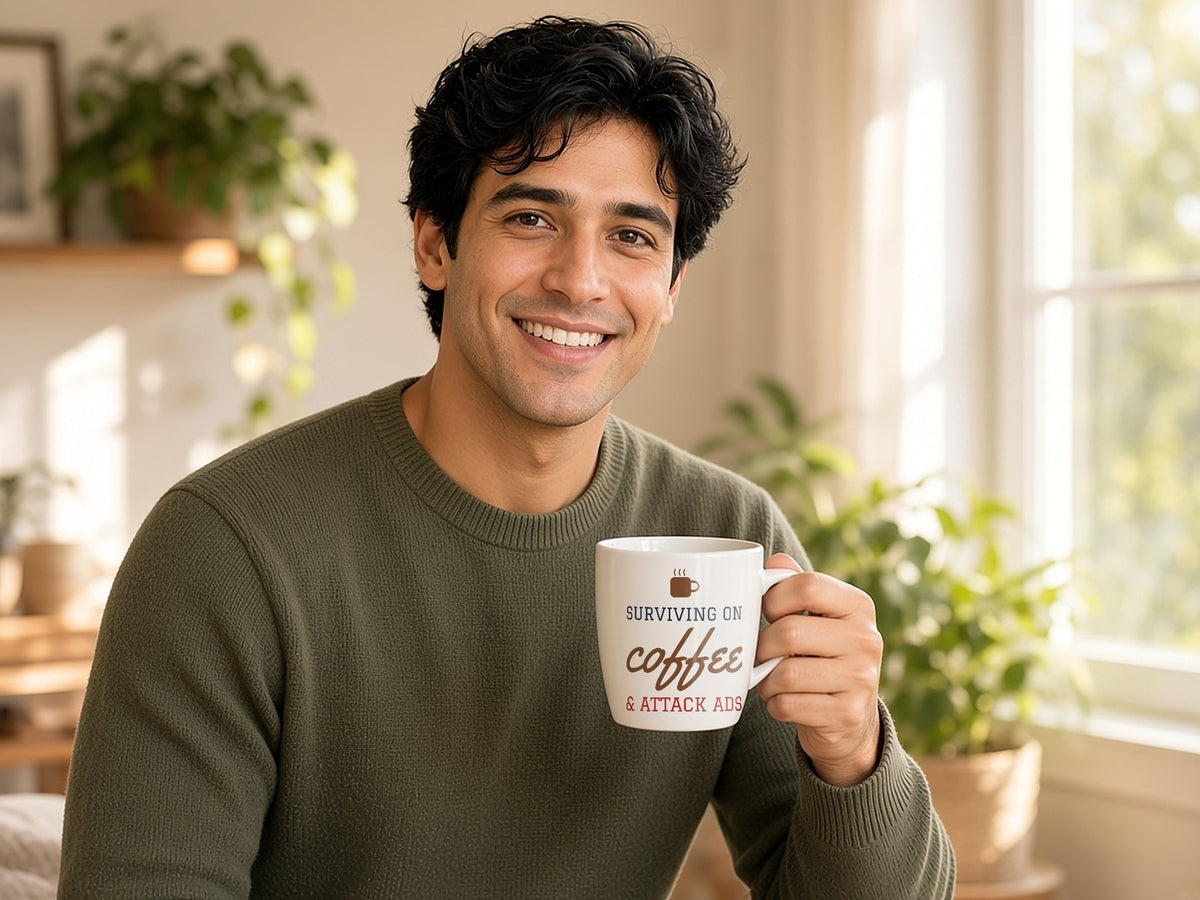 Surviving On Coffee And Attack Ads Mug, Funny Election Season Coffee Mug, lifestyle photo