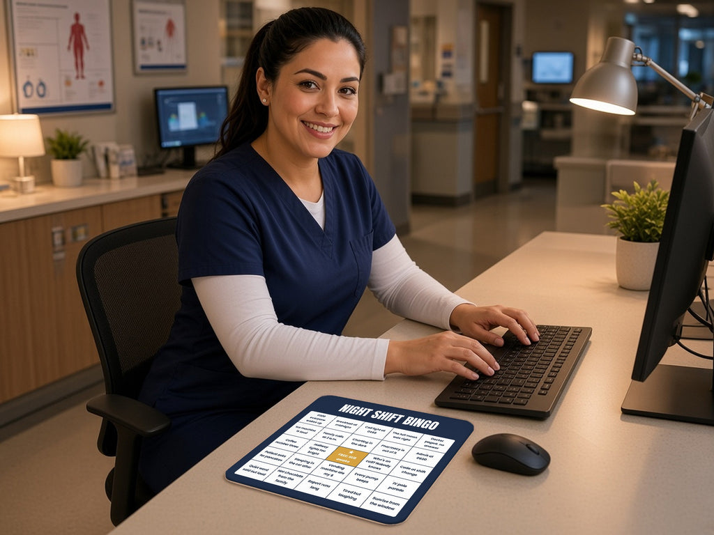 Night Shift Nurse Bingo Mouse Pad, lifestyle photo 2