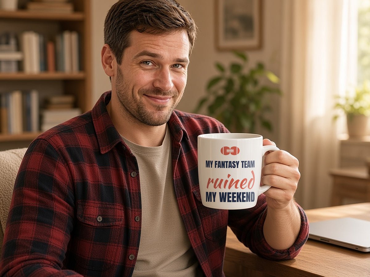 My Fantasy Team Ruined My Weekend Mug, Funny Fantasy Football Coffee Mug, lifestyle photo