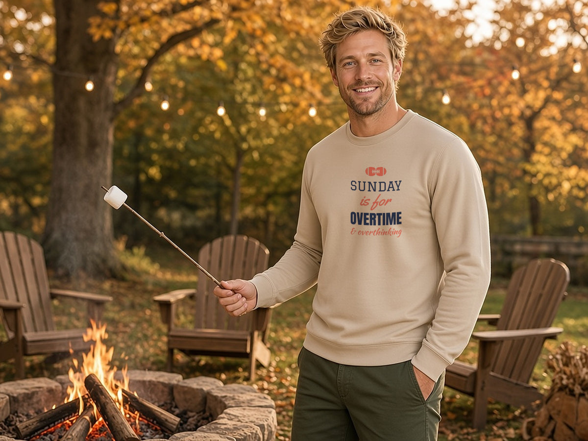 Sunday Is For Overtime And Overthinking Sweatshirt, Funny Football Sweatshirt, lifestyle photo, Sand